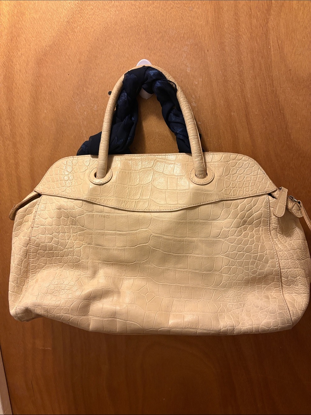 Furla Classic Croc-Embossed Satchel Handbag in Beige